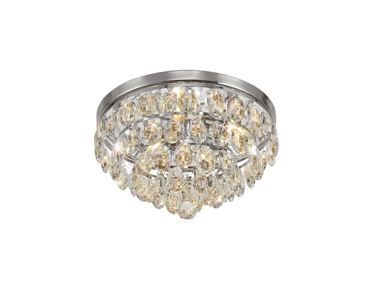 Diyas Coniston 3 Light Round Flush Ceiling Light in Polished Chrome with Crystal