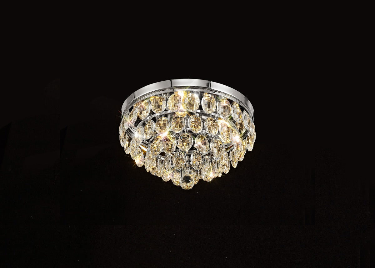 Diyas Coniston 3 Light Round Flush Ceiling Light in Polished Chrome with Crystal