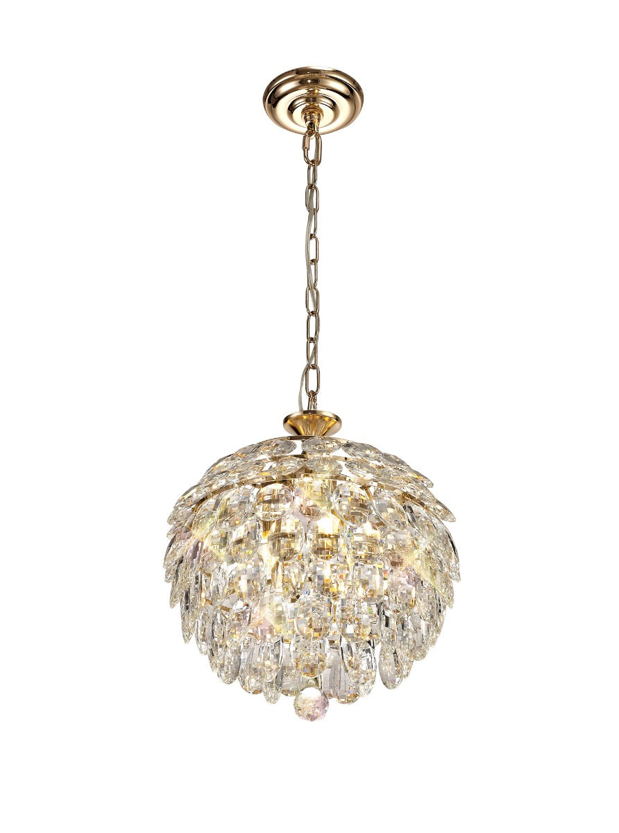 Diyas Coniston 3 Light Small Pendant Light in Gold with Crystal
