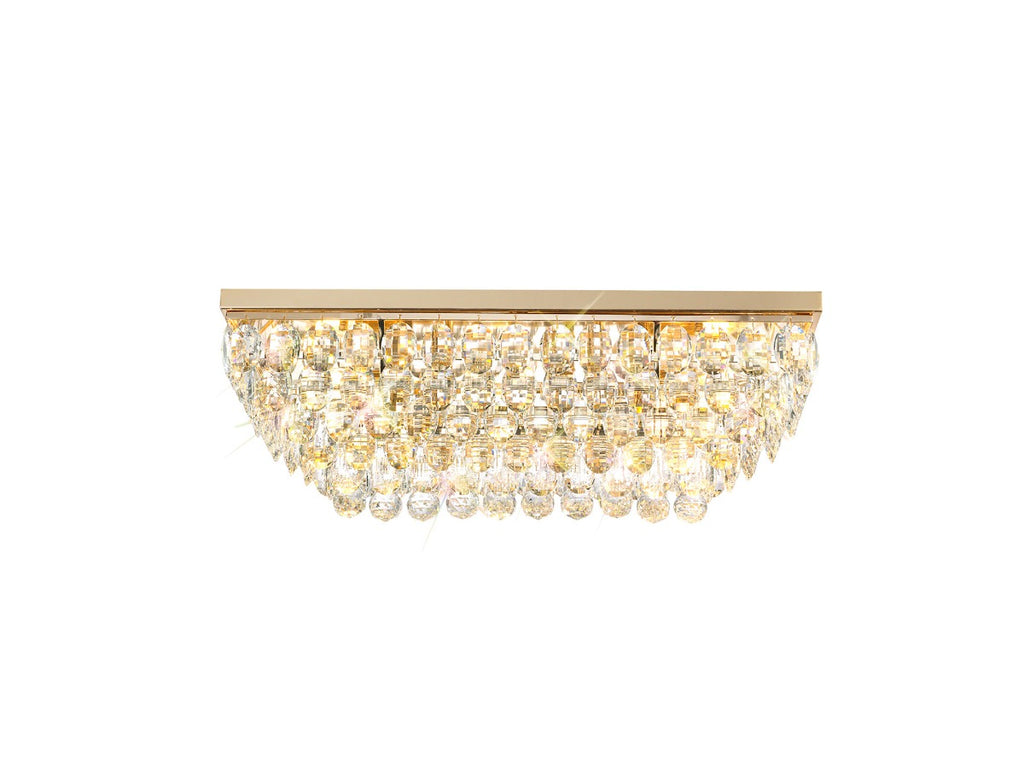 Diyas Coniston 5 Light Linear Bar Flush Ceiling Light in French Gold with Crystal
