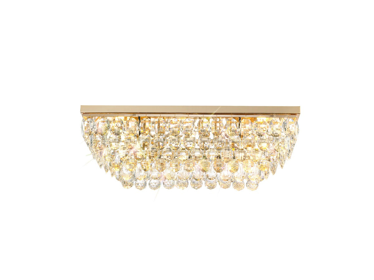 Diyas Coniston 5 Light Linear Bar Flush Ceiling Light in French Gold with Crystal