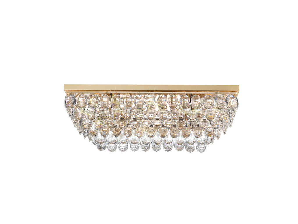 Diyas Coniston 5 Light Linear Bar Flush Ceiling Light in French Gold with Crystal
