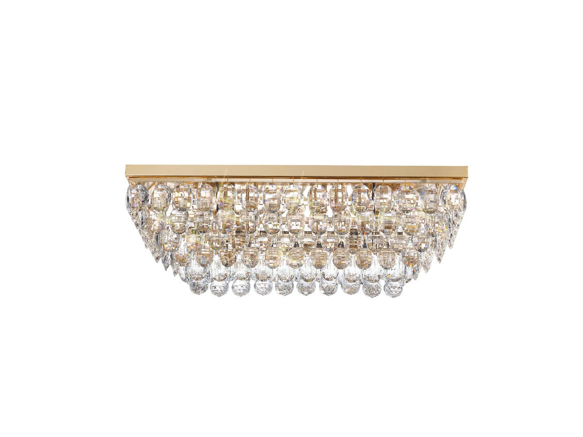 Diyas Coniston 5 Light Linear Bar Flush Ceiling Light in French Gold with Crystal