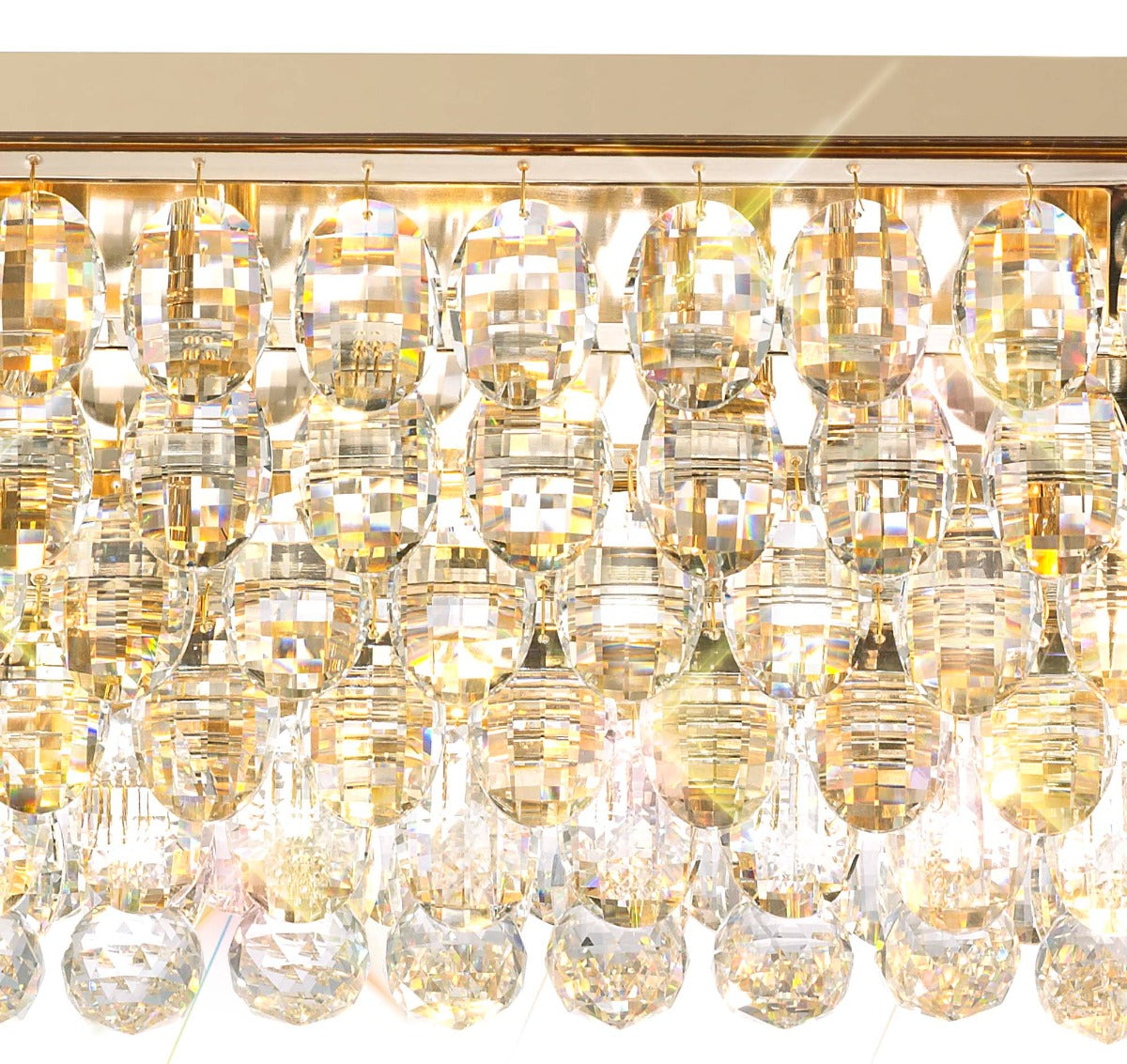 Diyas Coniston 5 Light Linear Bar Flush Ceiling Light in French Gold with Crystal