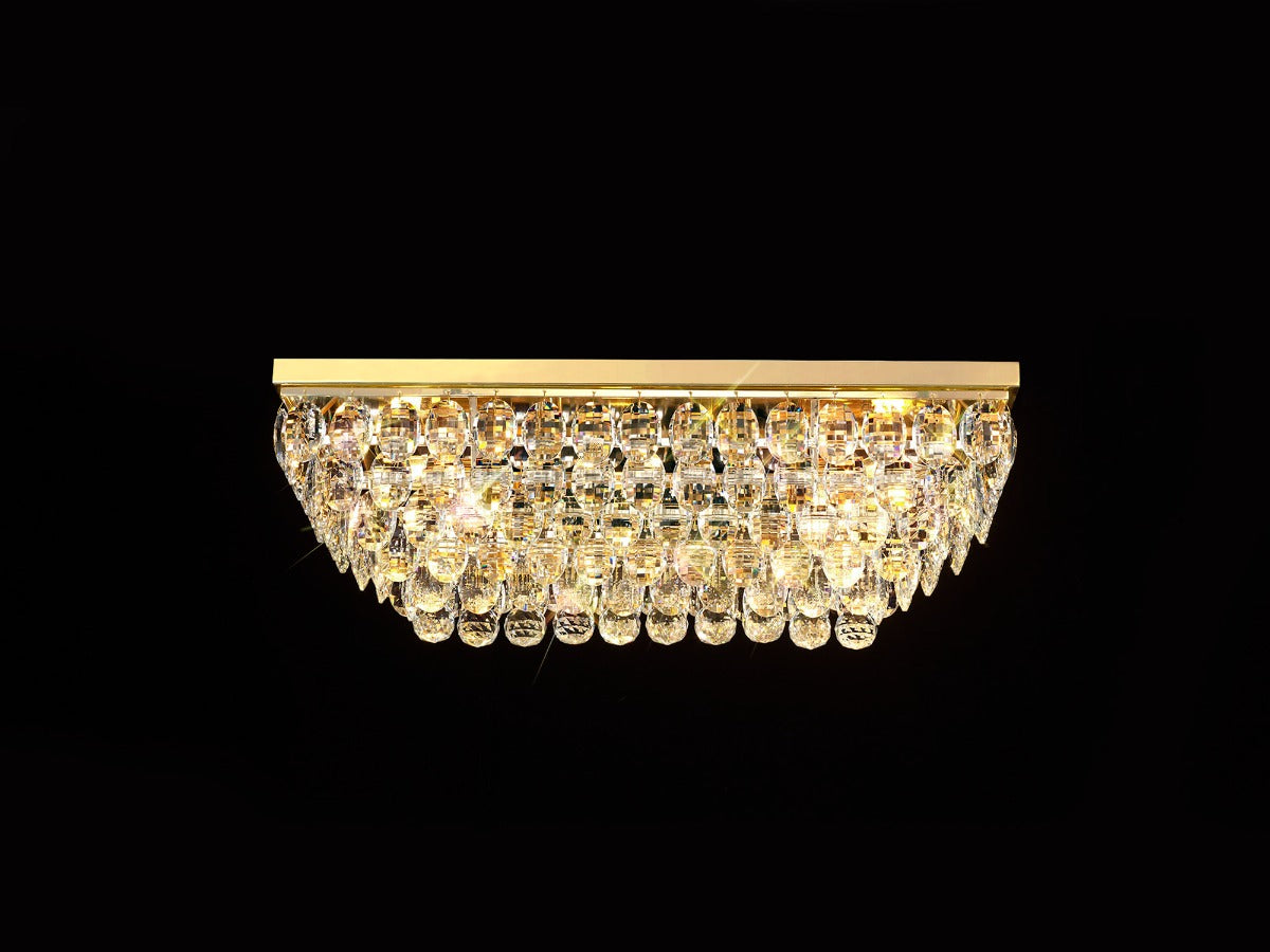 Diyas Coniston 5 Light Linear Bar Flush Ceiling Light in French Gold with Crystal