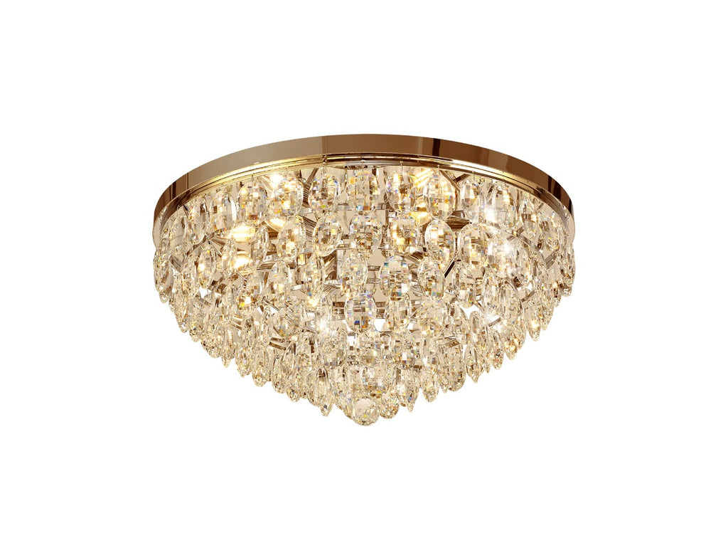 Diyas Coniston 6 Light Round Flush Ceiling Light in French Gold with Crystal