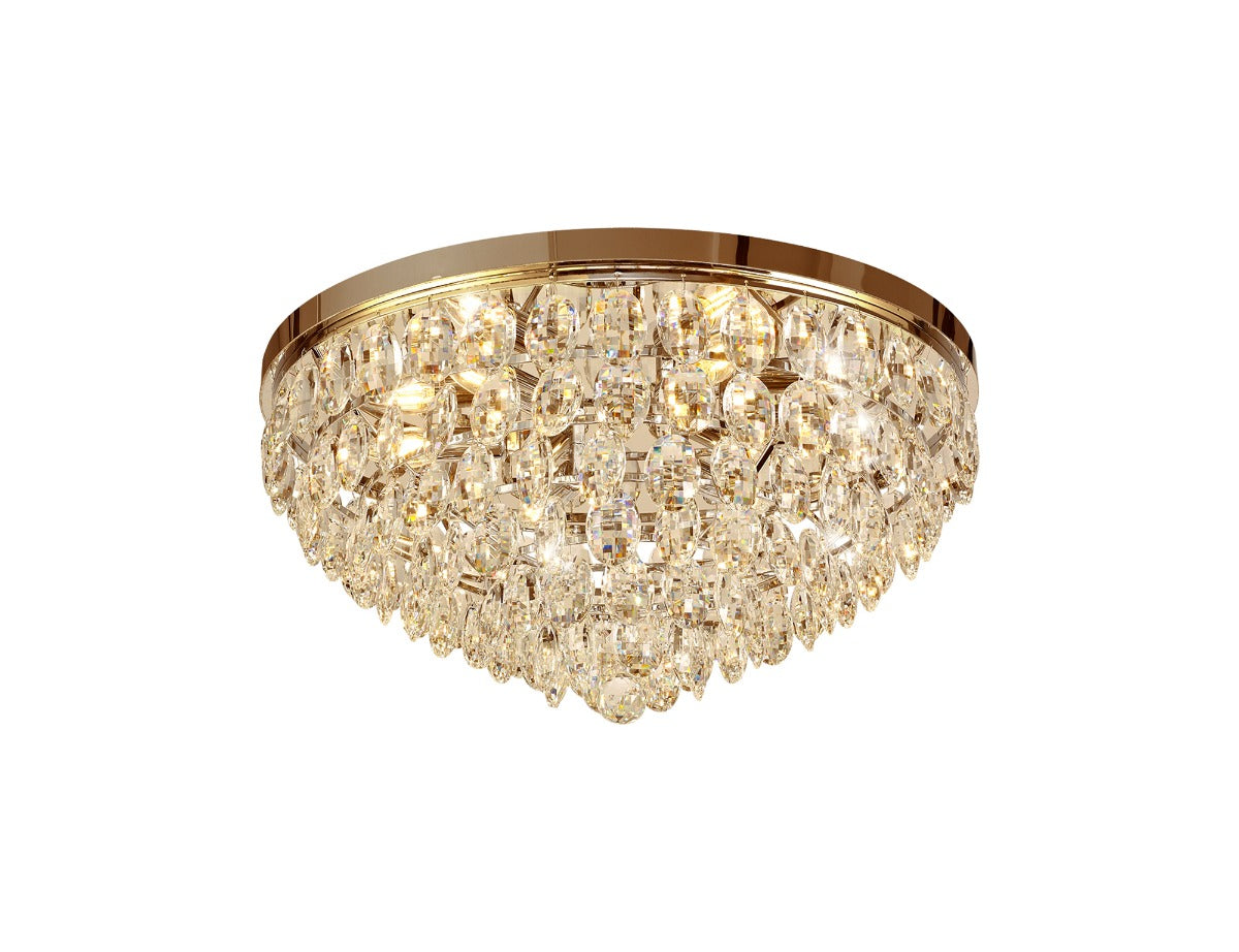 Diyas Coniston 6 Light Round Flush Ceiling Light in French Gold with Crystal