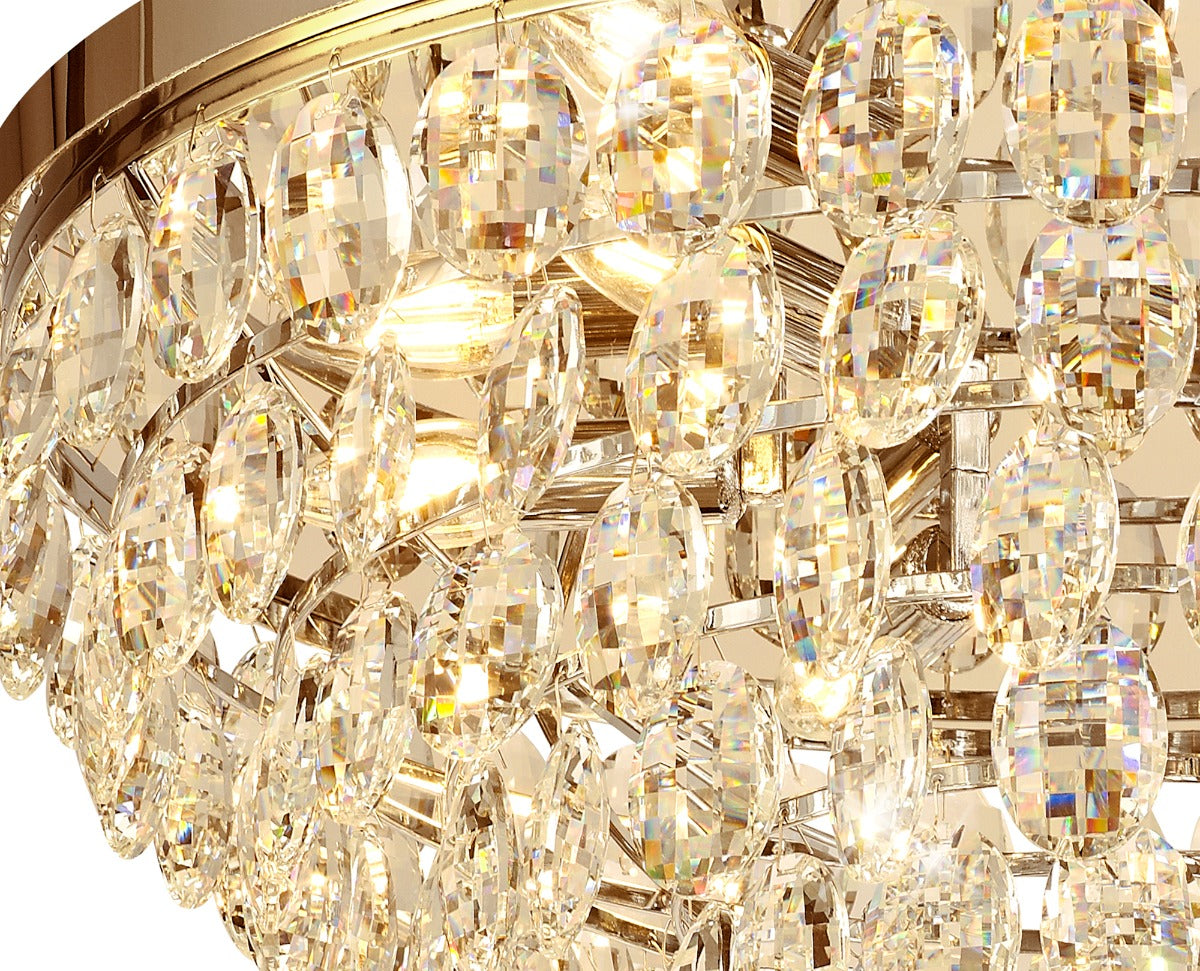 Diyas Coniston 6 Light Round Flush Ceiling Light in French Gold with Crystal