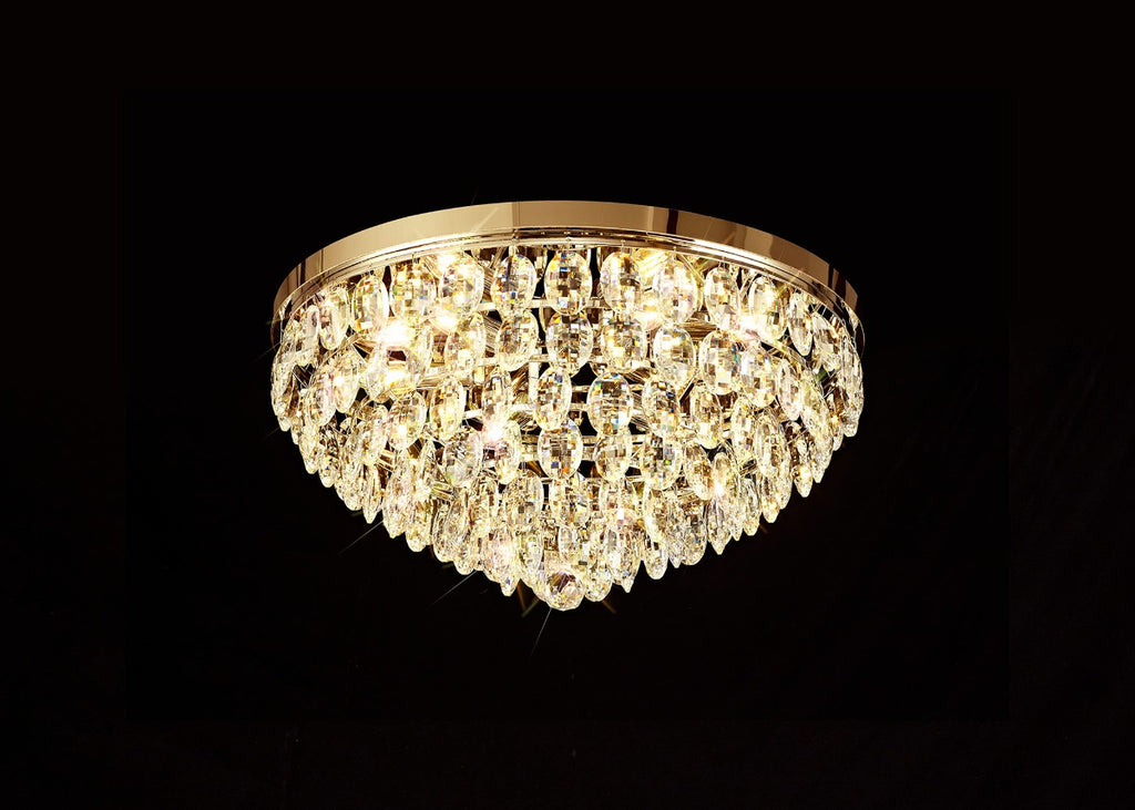 Diyas Coniston 6 Light Round Flush Ceiling Light in French Gold with Crystal