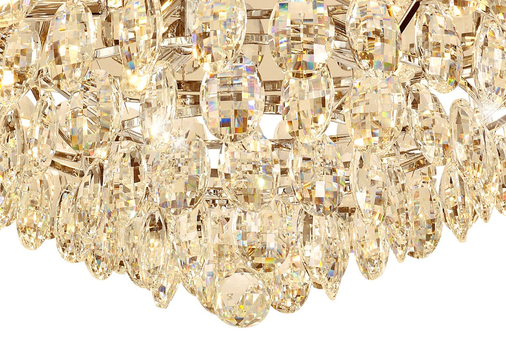 Diyas Coniston 6 Light Round Flush Ceiling Light in French Gold with Crystal