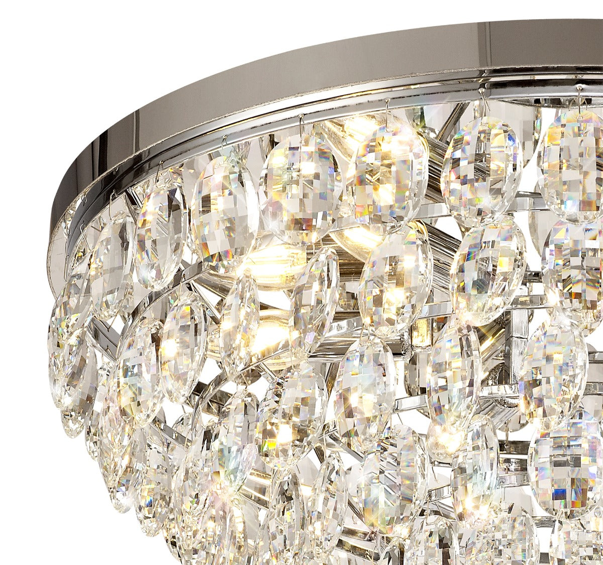 Diyas Coniston 6 Light Round Flush Ceiling Light in Polished Chrome with Crystal