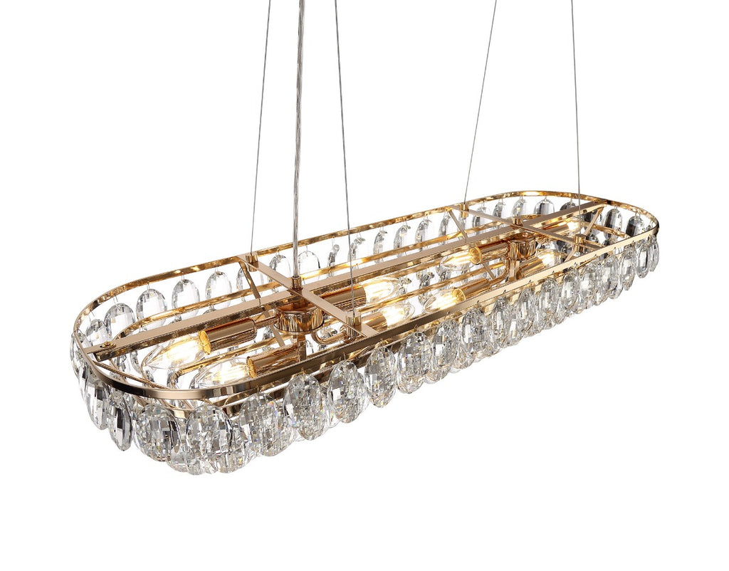 Diyas Coniston 8 Light Linear Bar Pendant Light in French Gold with Crystal