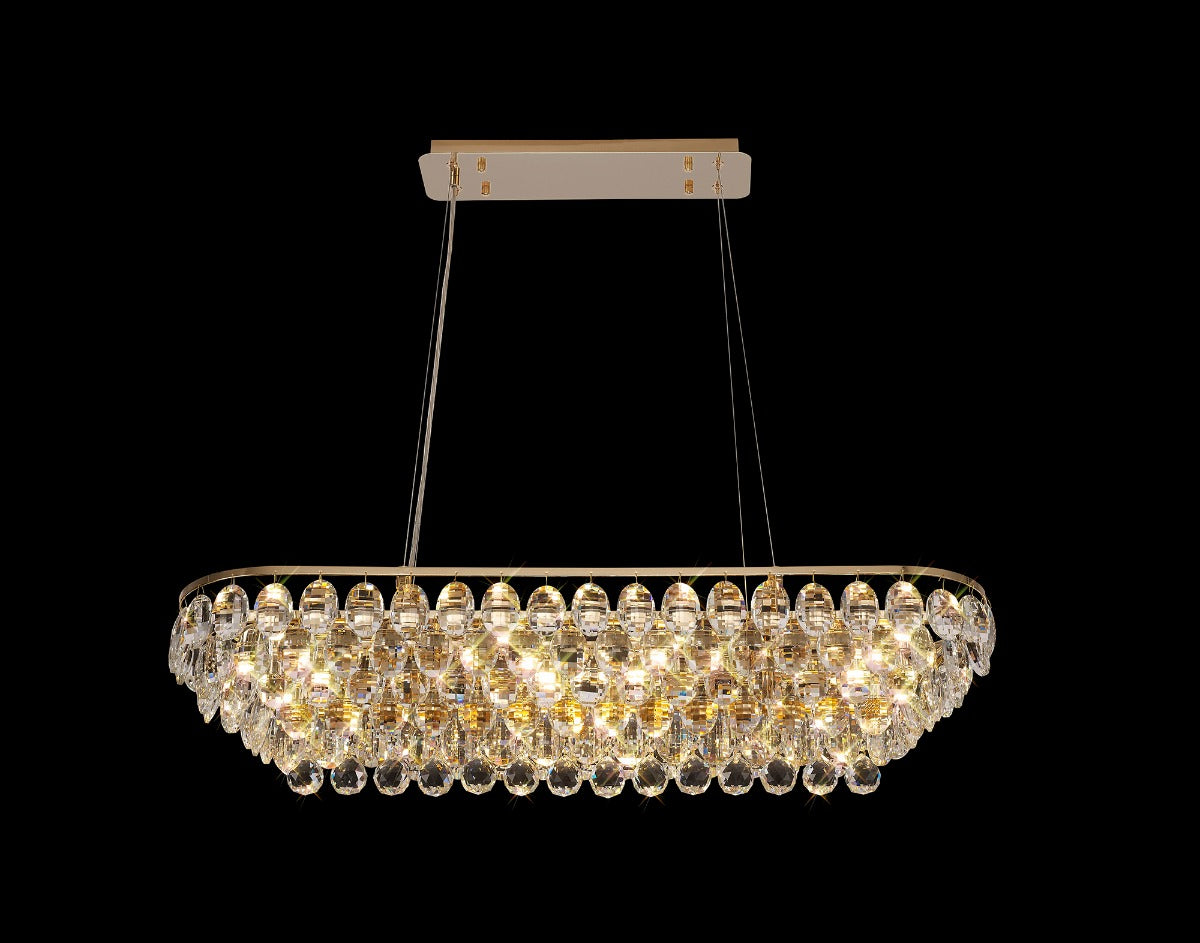 Diyas Coniston 8 Light Linear Bar Pendant Light in French Gold with Crystal