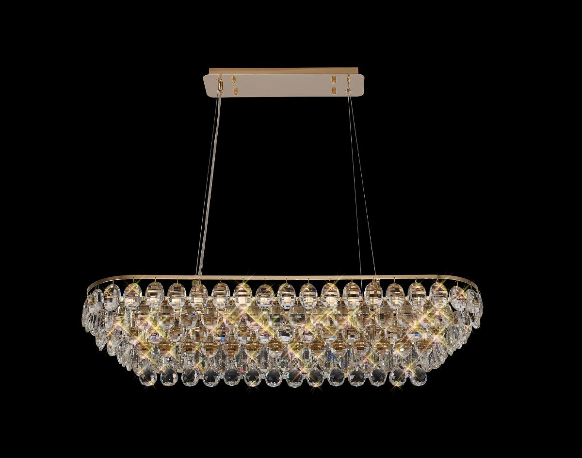 Diyas Coniston 8 Light Linear Bar Pendant Light in French Gold with Crystal