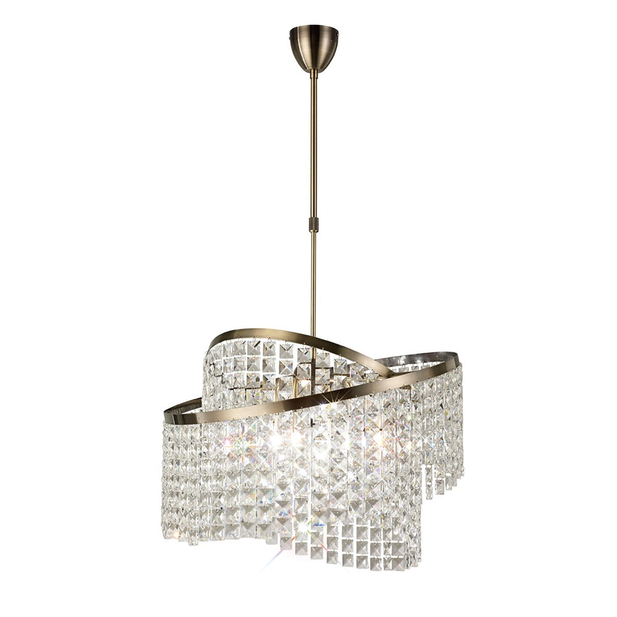 Diyas Cortina 8 Light Telescopic Pendant Light in Antique Brass with Crystal