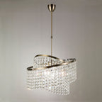 Diyas Cortina 8 Light Telescopic Pendant Light in Antique Brass with Crystal