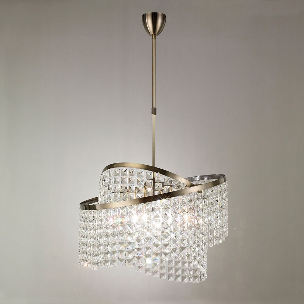 Diyas Cortina 8 Light Telescopic Pendant Light in Antique Brass with Crystal