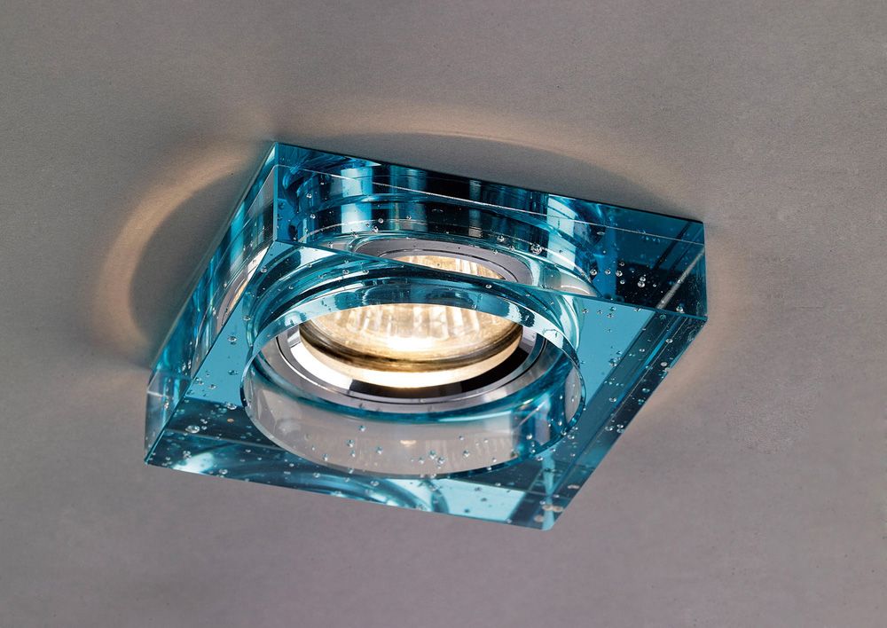 Diyas Crystal Bubble Square Recessed Downlight with Aqua Rim