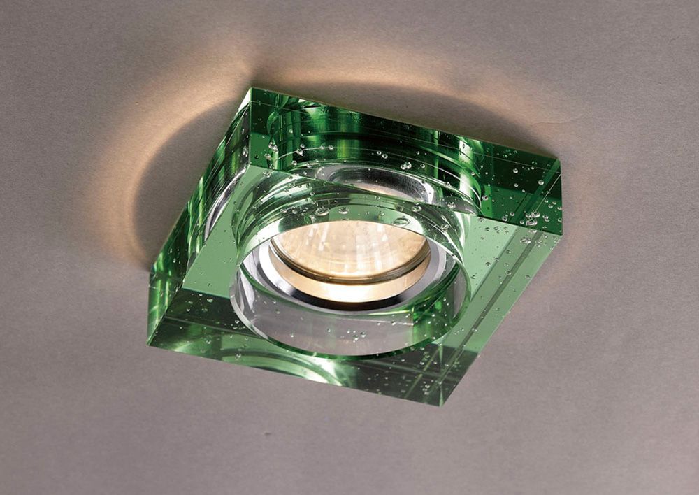 Diyas Crystal Bubble Square Recessed Downlight with Green Rim