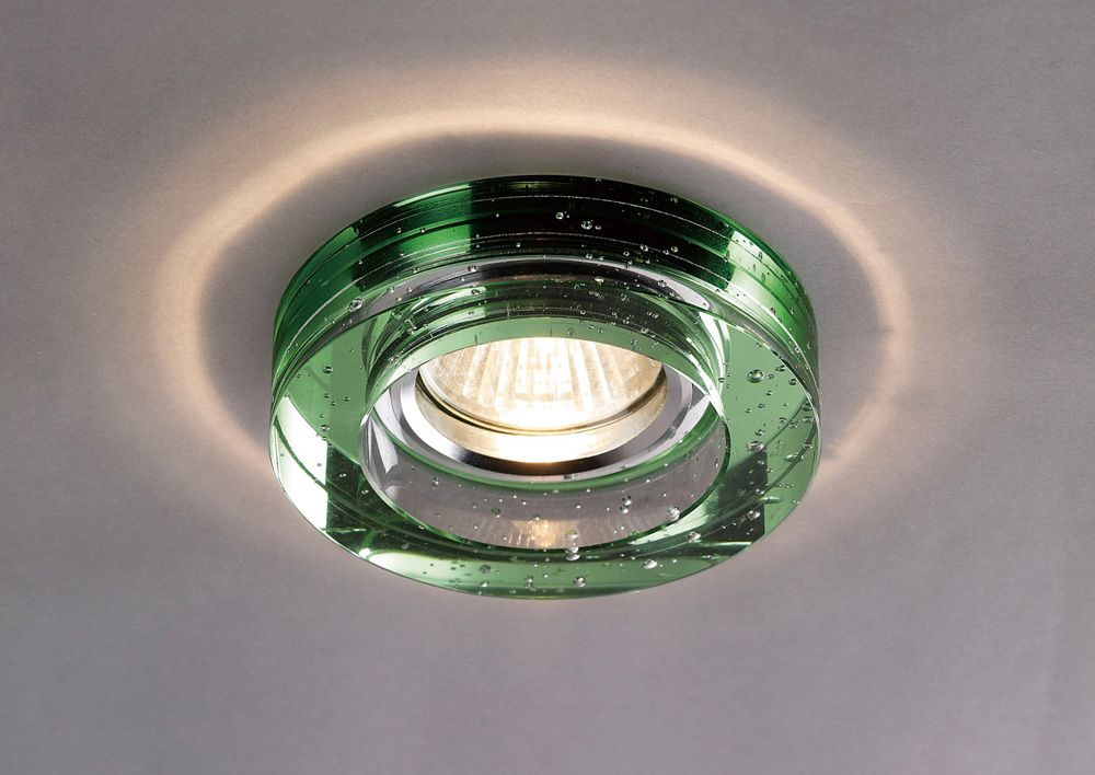 Diyas Crystal Round Recessed Downlight with Green Rim
