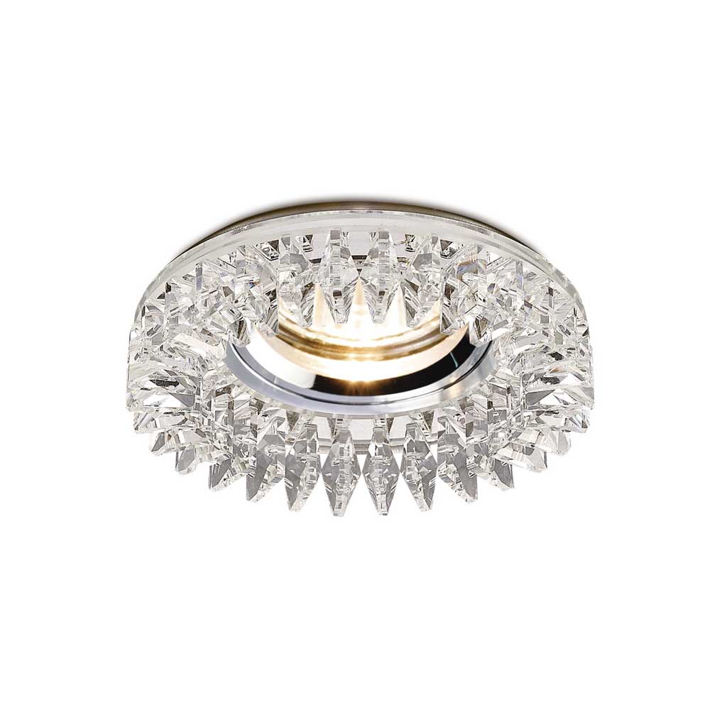Diyas Crystal Round Recessed Downlight with Square Crystals Perimeter and Clear Rim