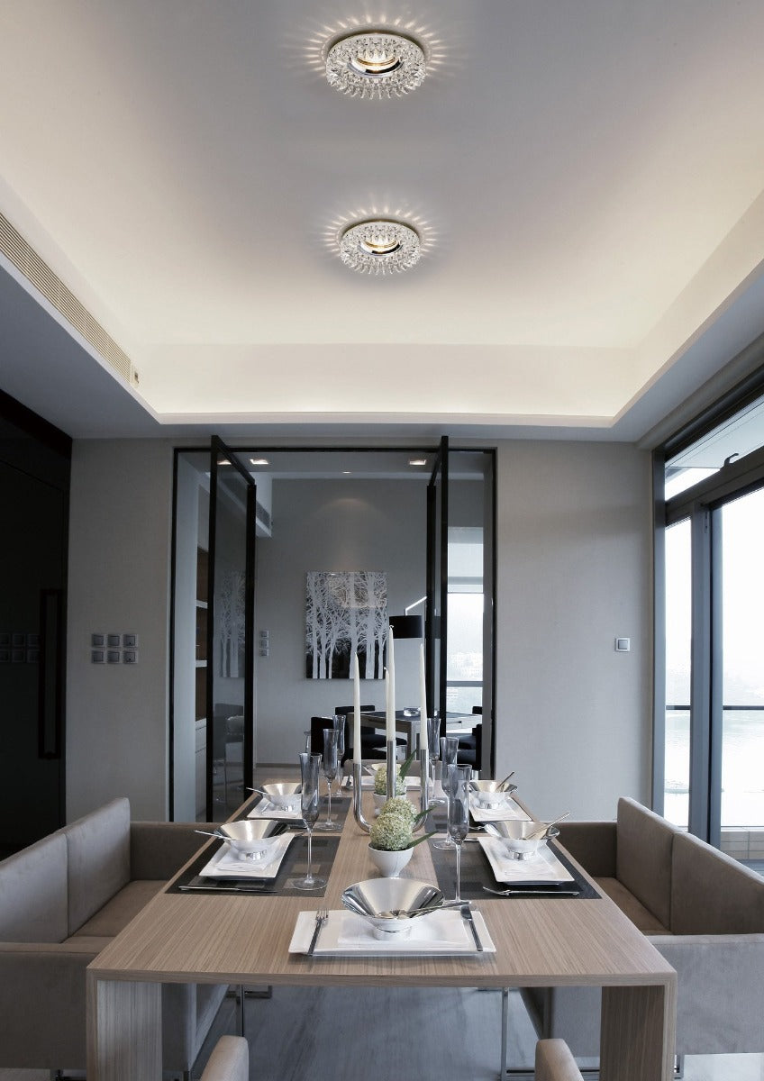 Diyas Crystal Round Recessed Downlight with Square Crystals Perimeter and Clear Rim