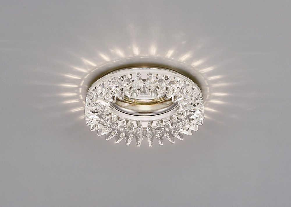 Diyas Crystal Round Recessed Downlight with Square Crystals Perimeter and Clear Rim