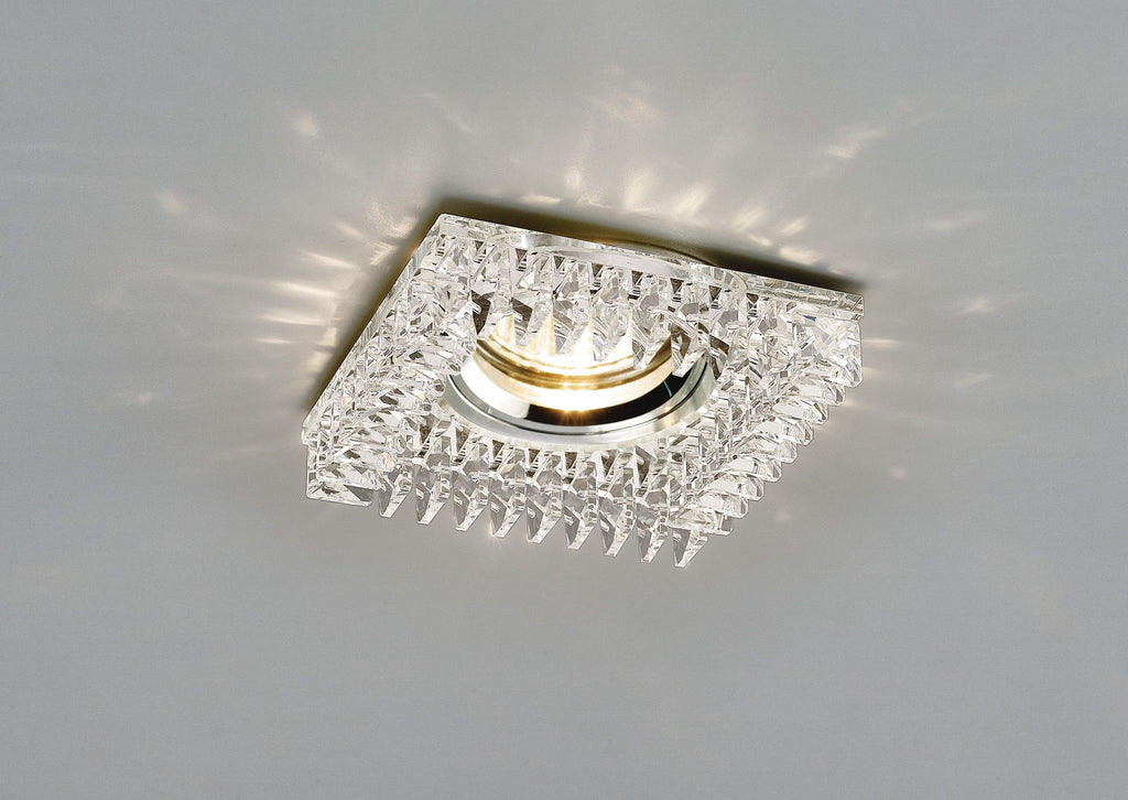 Diyas Crystal Square Recessed Downlight with Clear Rim and Perimeter Crystals