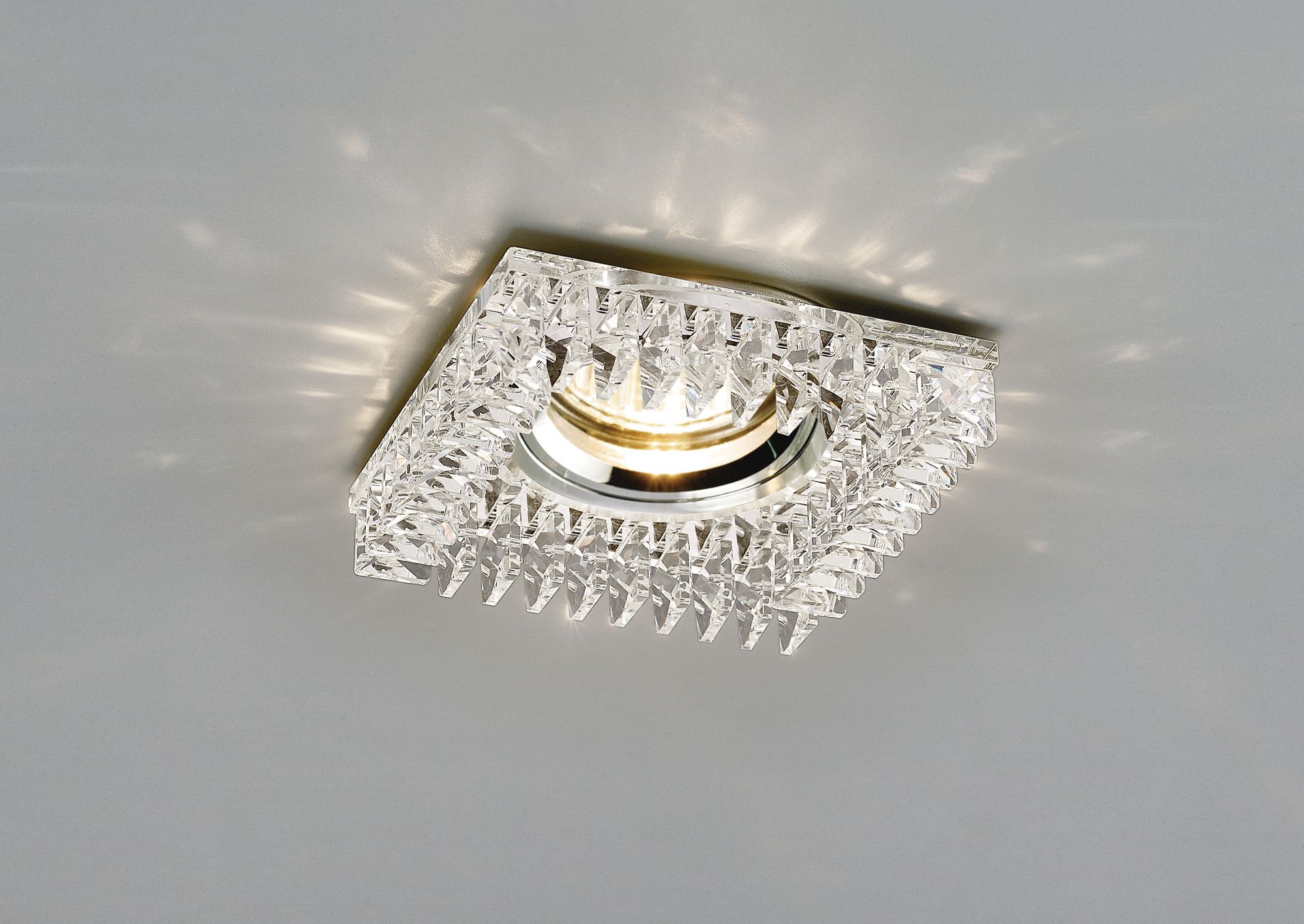 Diyas Crystal Square Recessed Downlight with Clear Rim and Perimeter Crystals