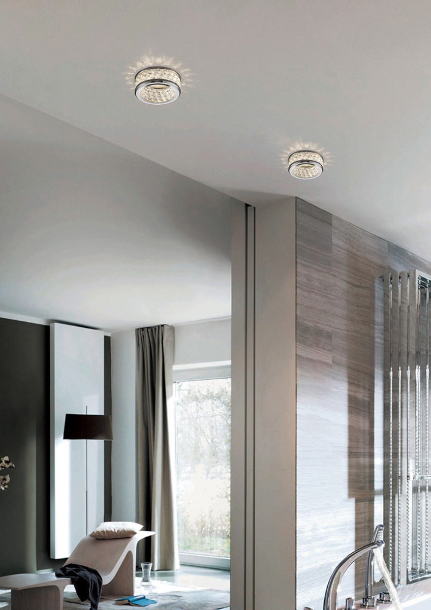 Diyas Dante Recessed Downlight with 3 Levels of Crystal Beads in Polished Chrome with Clear Crystal
