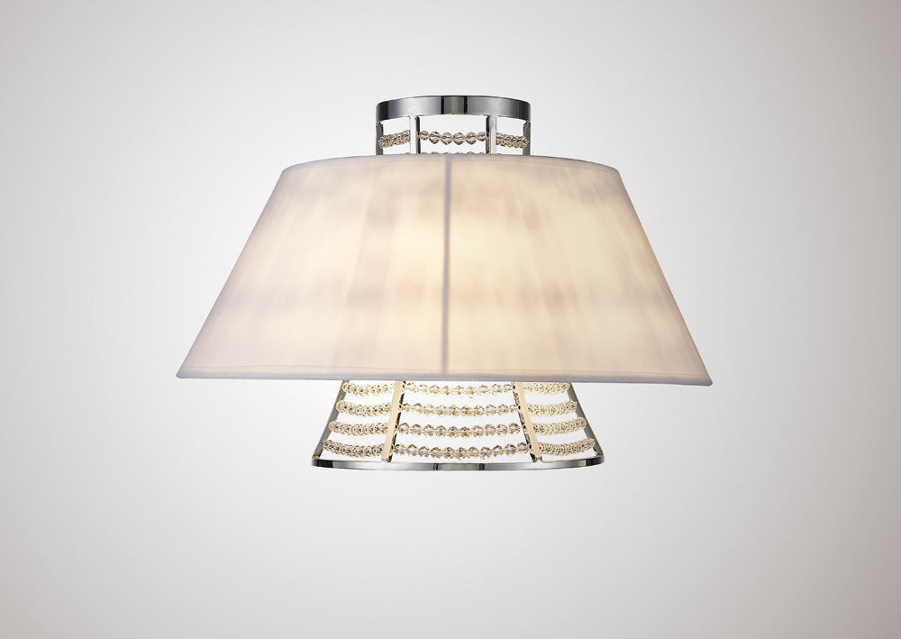 Diyas Davina 2 Light Wall Light in Polished Chrome with Crystal and White Shade