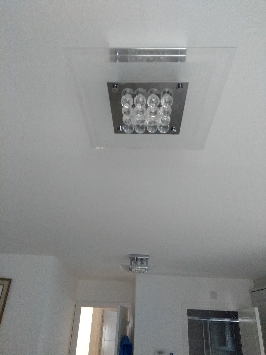 Diyas Delmar 4 Light Square Flush Ceiling Light in Polished Chrome with Crystal