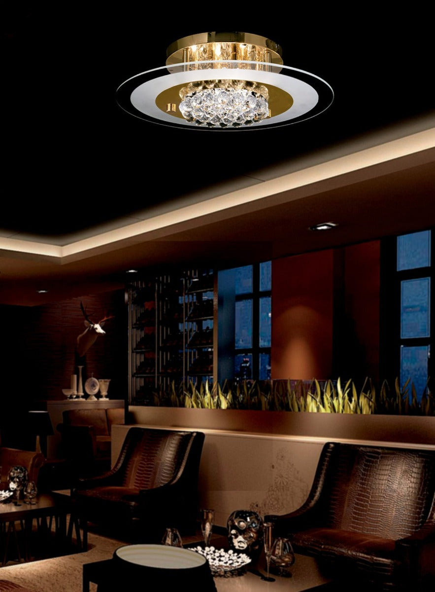 Diyas Delmar 6 Light Round Flush Ceiling Light in French Gold with Crystal