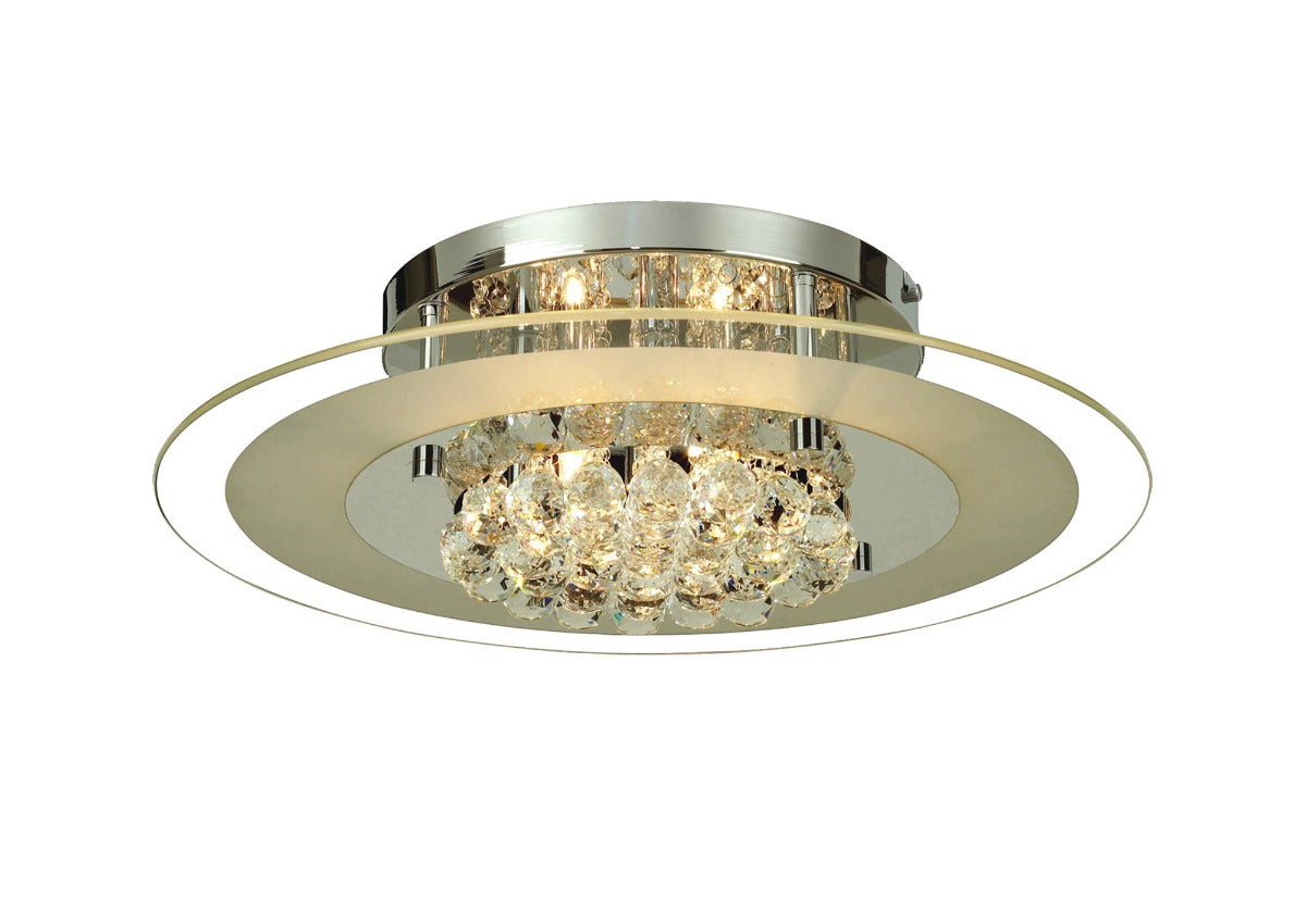 Diyas Delmar 6 Light Round Flush Ceiling Light in Polished Chrome with Crystal