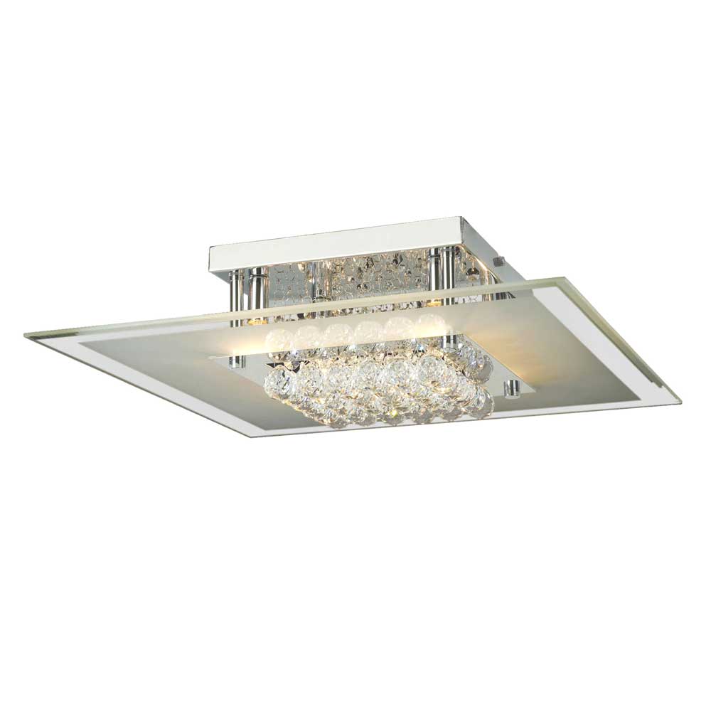 Diyas Delmar 6 Light Square Flush Ceiling Light in Polished Chrome with Crystal