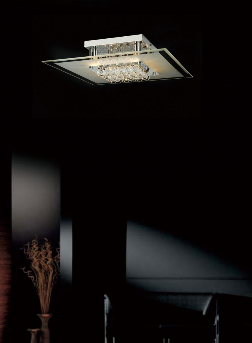 Diyas Delmar 6 Light Square Flush Ceiling Light in Polished Chrome with Crystal
