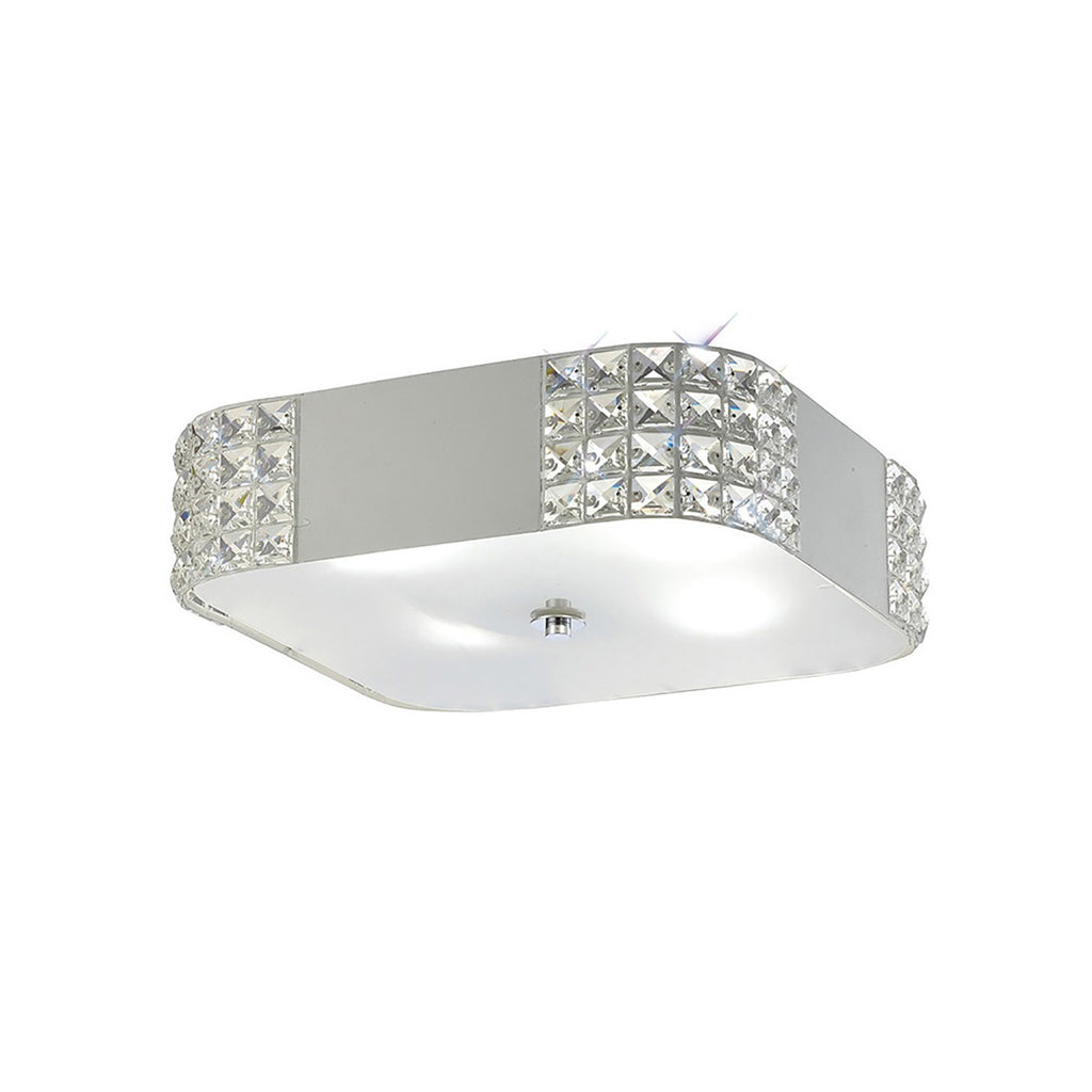 Diyas Denver Small 4 Light Flush Ceiling Light in White with Crystal