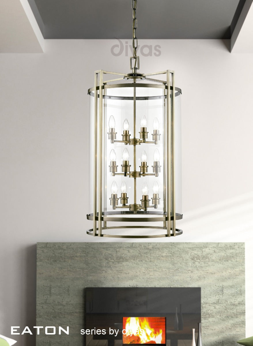 Diyas Eaton 12 Light Ceiling Lantern in Antique Brass