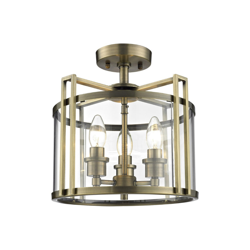 Diyas Eaton 3 Light Semi Flush Ceiling Lantern in Antique Brass
