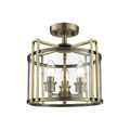 Diyas Eaton 3 Light Semi Flush Ceiling Lantern in Antique Brass