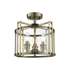 Diyas Eaton 3 Light Semi Flush Ceiling Lantern in Antique Brass