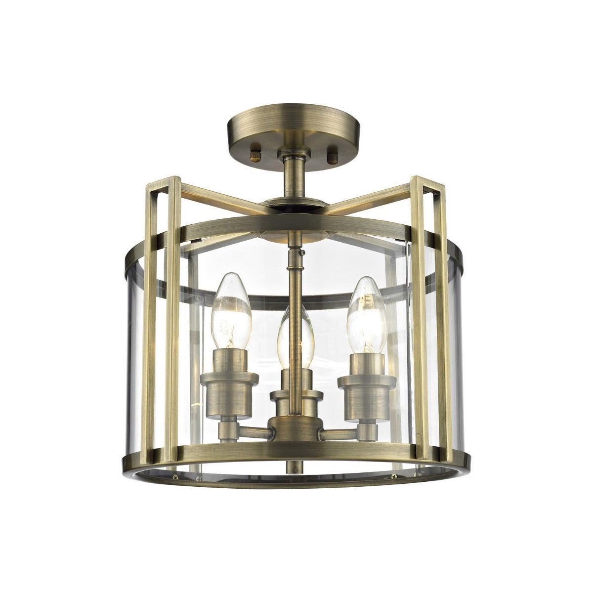 Diyas Eaton 3 Light Semi Flush Ceiling Lantern in Antique Brass