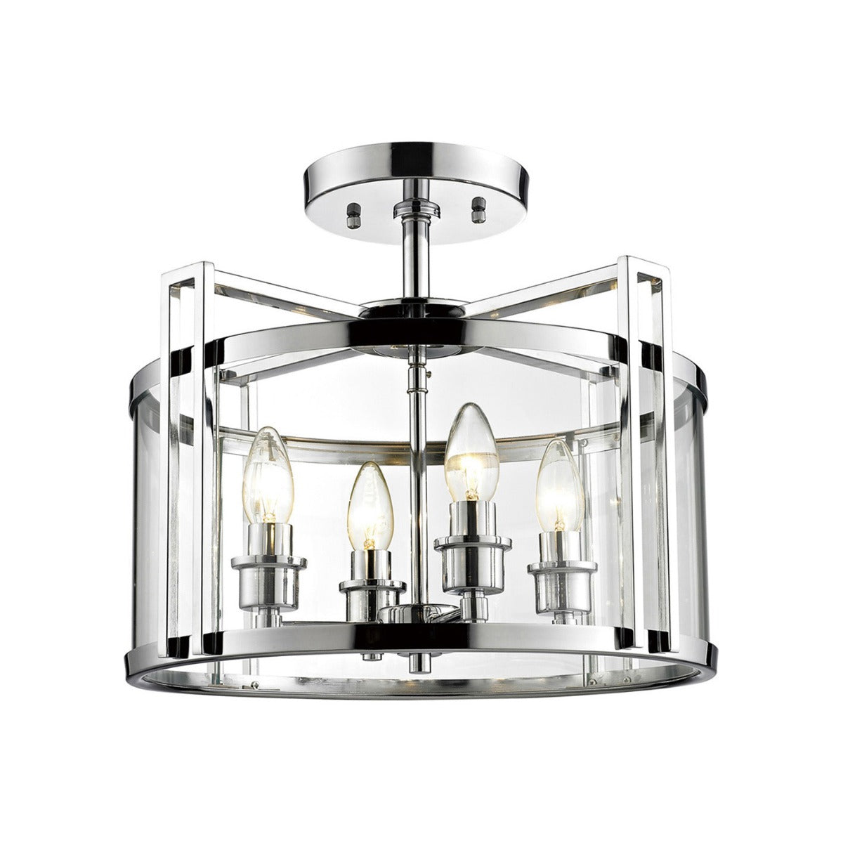 Diyas Eaton 4 Light Semi Flush Ceiling Lantern in Polished Chrome