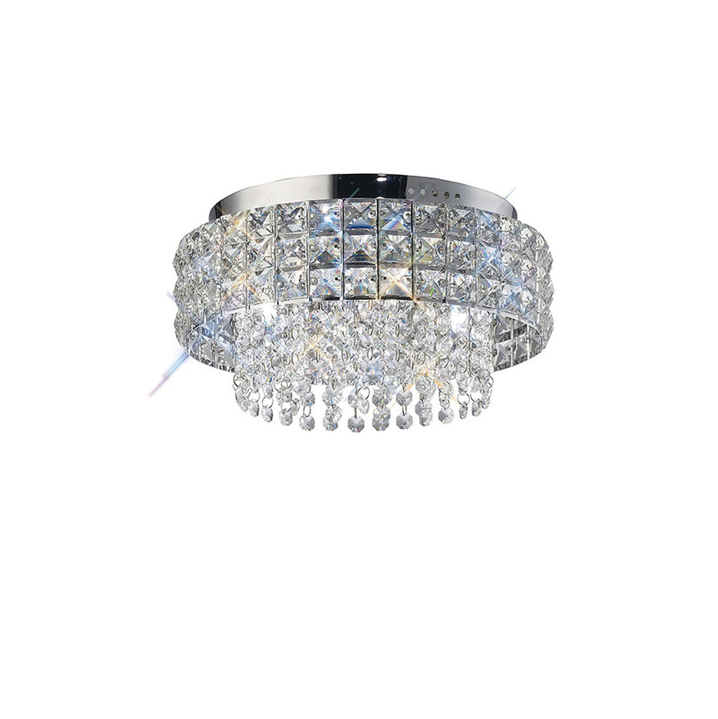 Diyas Edison 4 Light Round Flush Ceiling Light in Polished Chrome with Crystal