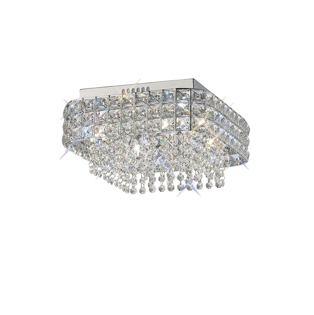 Diyas Edison 4 Light Square Flush Ceiling Light in Polished Chrome with Crystal