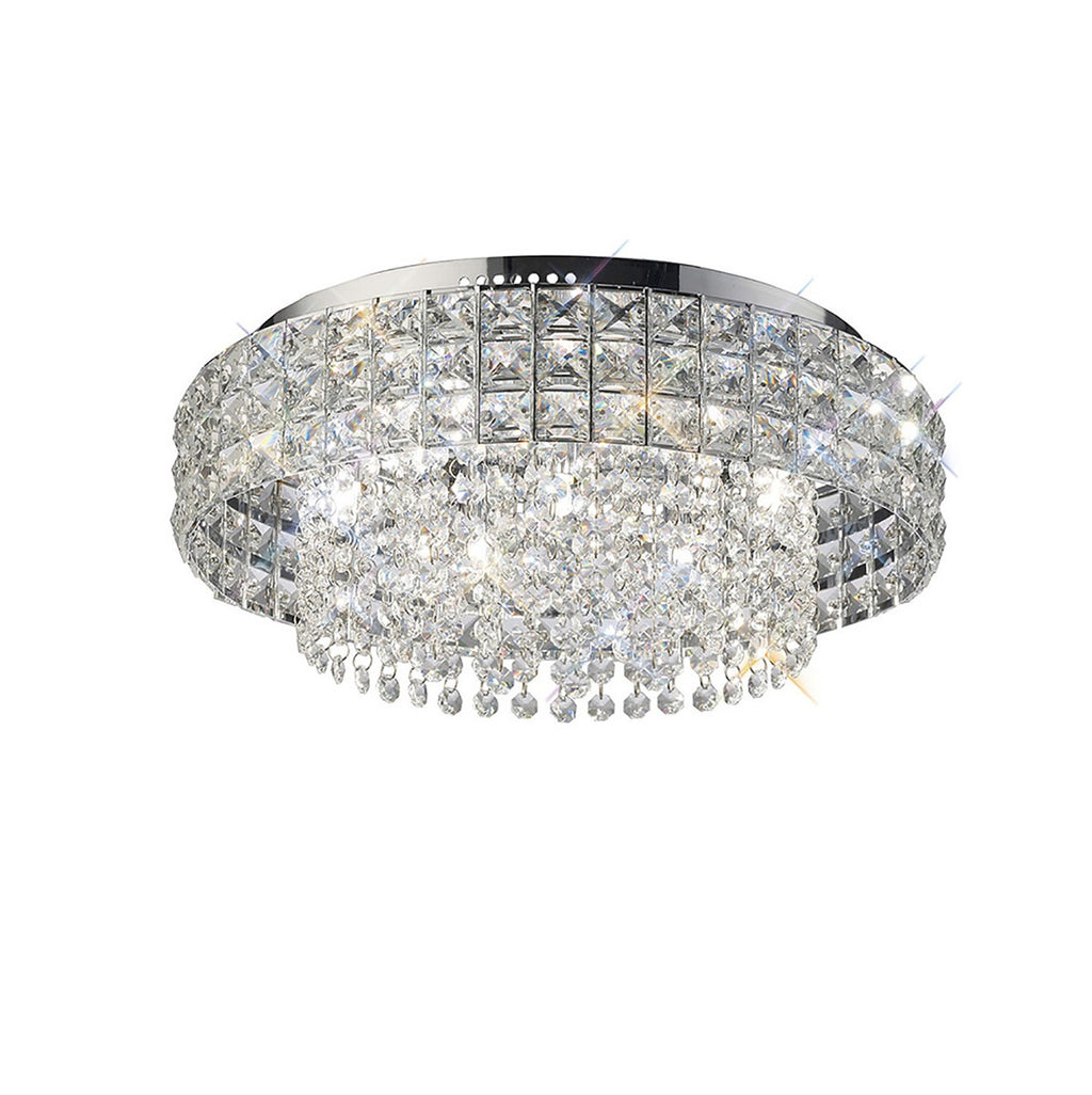 Diyas Edison 7 Light Round Flush Ceiling Light in Polished Chrome with Crystal