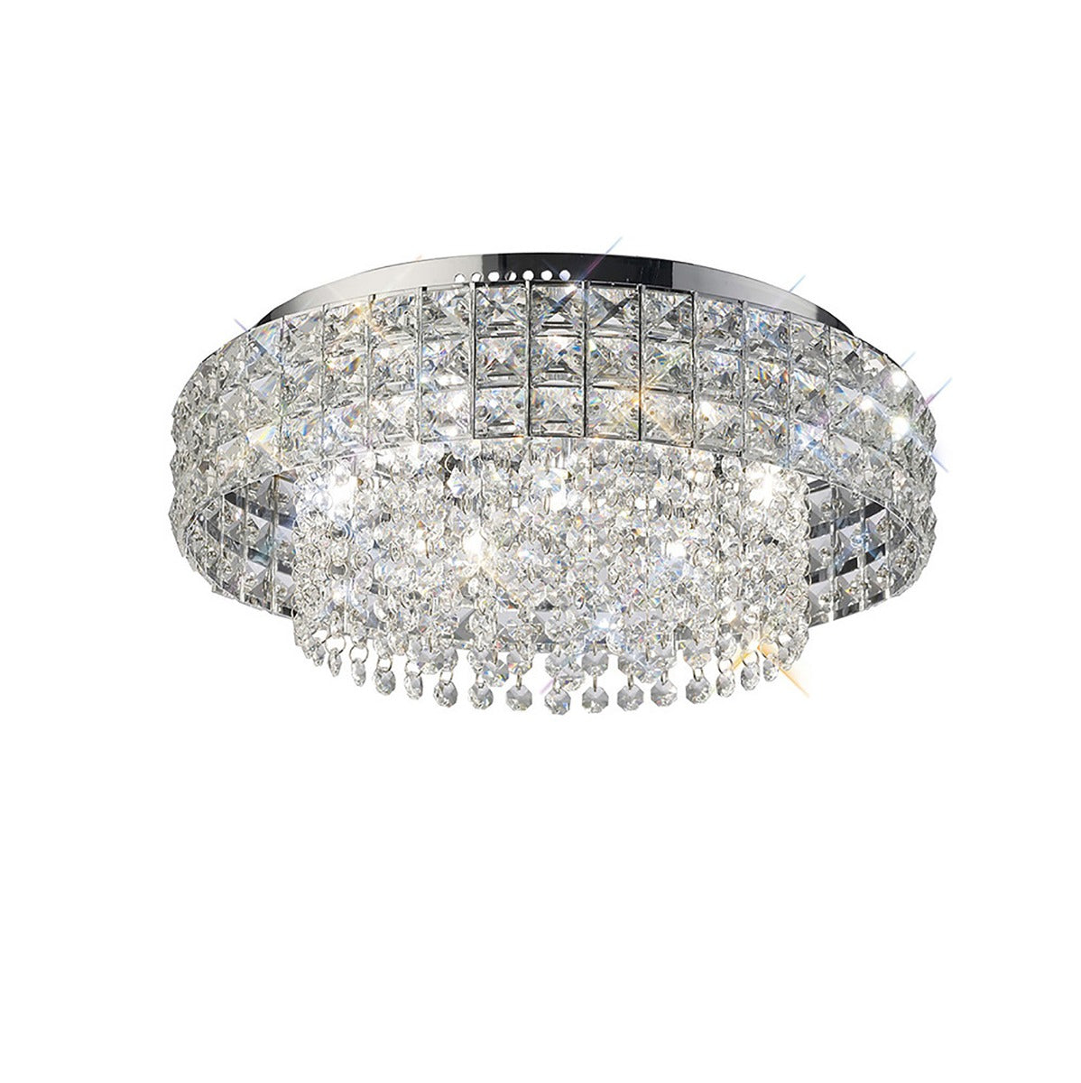 Diyas Edison 7 Light Round Flush Ceiling Light in Polished Chrome with Crystal