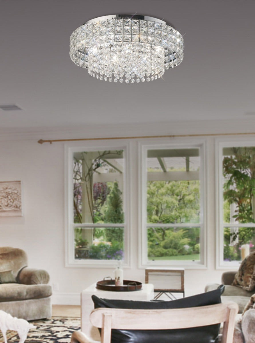 Diyas Edison 7 Light Round Flush Ceiling Light in Polished Chrome with Crystal