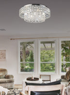 Diyas Edison 7 Light Round Flush Ceiling Light in Polished Chrome with Crystal