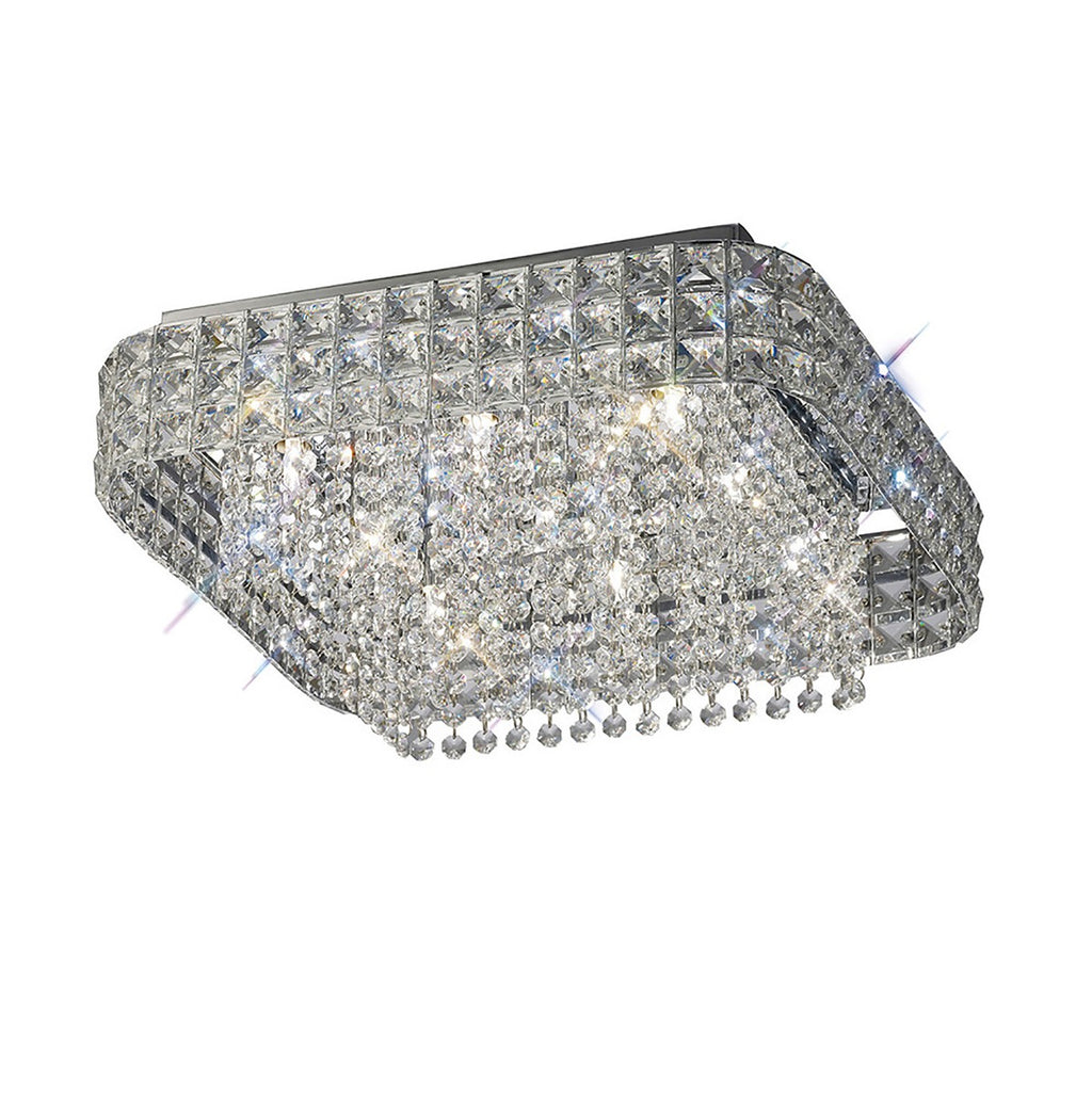 Diyas Edison 9 Light Square Flush Ceiling Light in Polished Chrome with Crystal